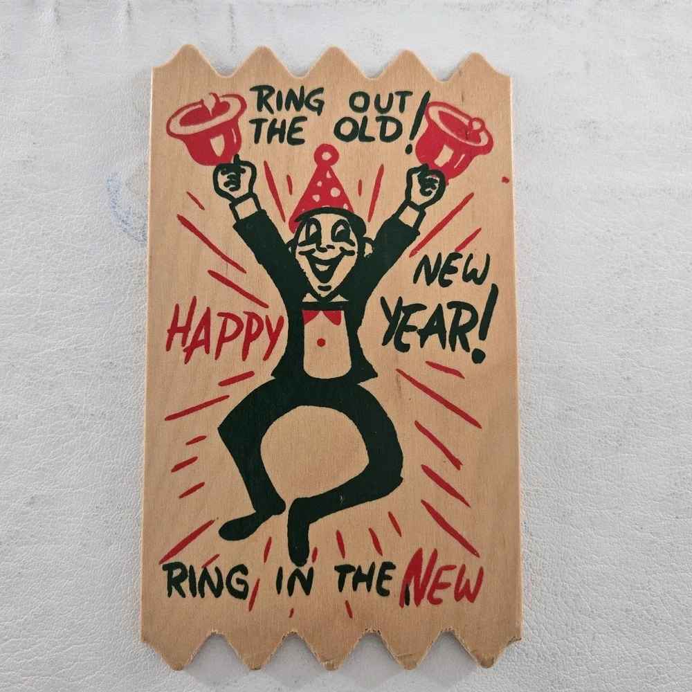 Happy New Year Wood Postcards Lot of 5 New ATTCO-227 Holiday 3x5in.